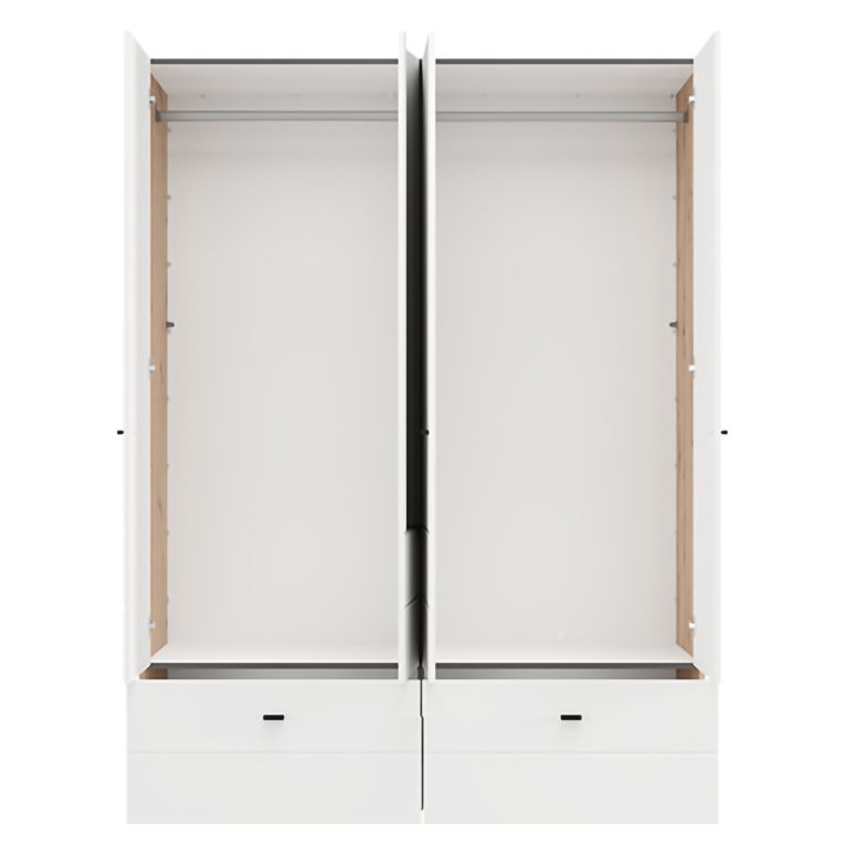 Guardaroba Grande Bianco Opaco Marrone Rovere Nodi 2 Ripiani 2 Cassetti 155x208h cm, Appendiabiti - Spigno