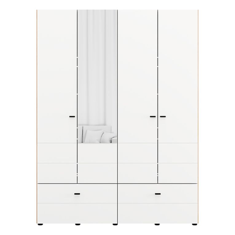 Guardaroba Grande Bianco Opaco Marrone Rovere Nodi 2 Ripiani 2 Cassetti 155x208h cm, Appendiabiti - Spigno
