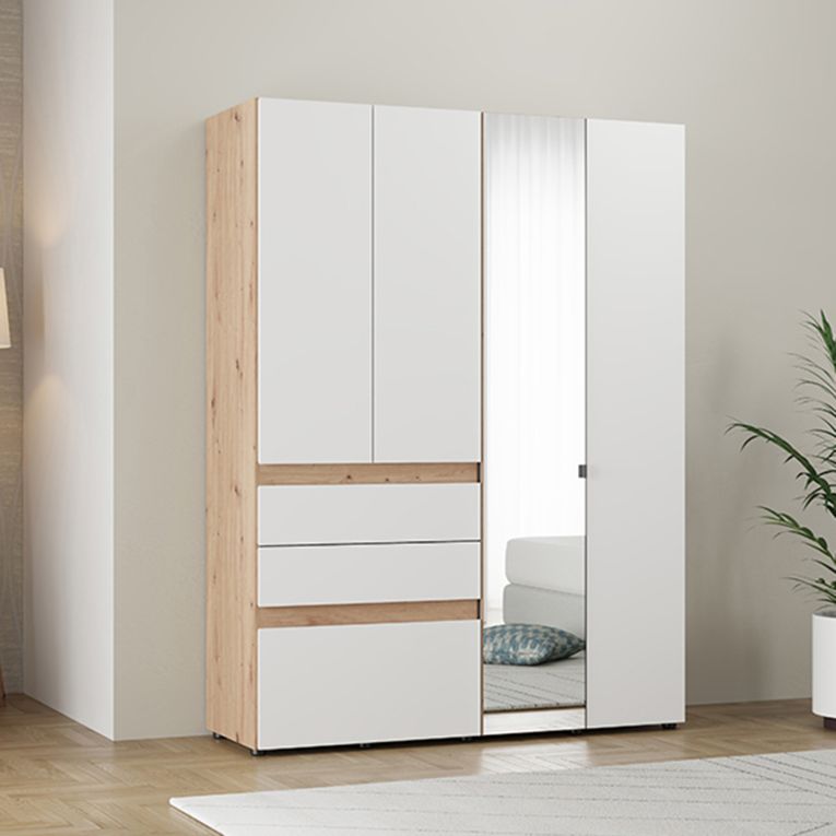 Guardaroba Grande Bianco Opaco Marrone Rovere Nodi 3 Cassetti 3 Ripiani 155x208h cm, Appendiabiti - Ushuaia
