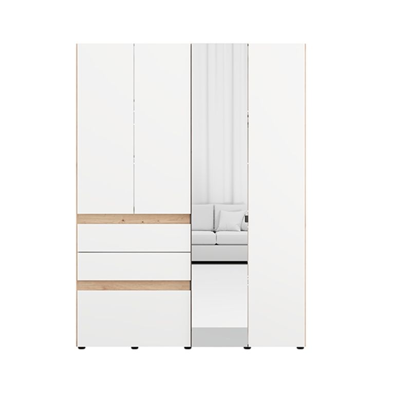 Guardaroba Grande Bianco Opaco Marrone Rovere Nodi 3 Cassetti 3 Ripiani 155x208h cm, Appendiabiti - Ushuaia