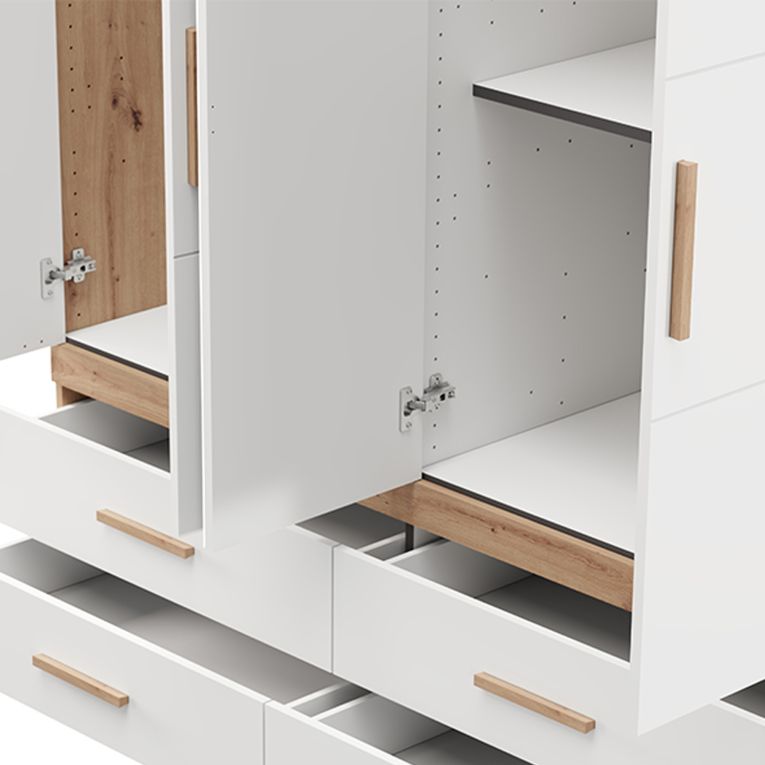 Guardaroba Grande Bianco Opaco Marrone Rovere Nodi 4 Cassetti 2 Ripiani 155x208h cm, Appendiabiti - Taxco