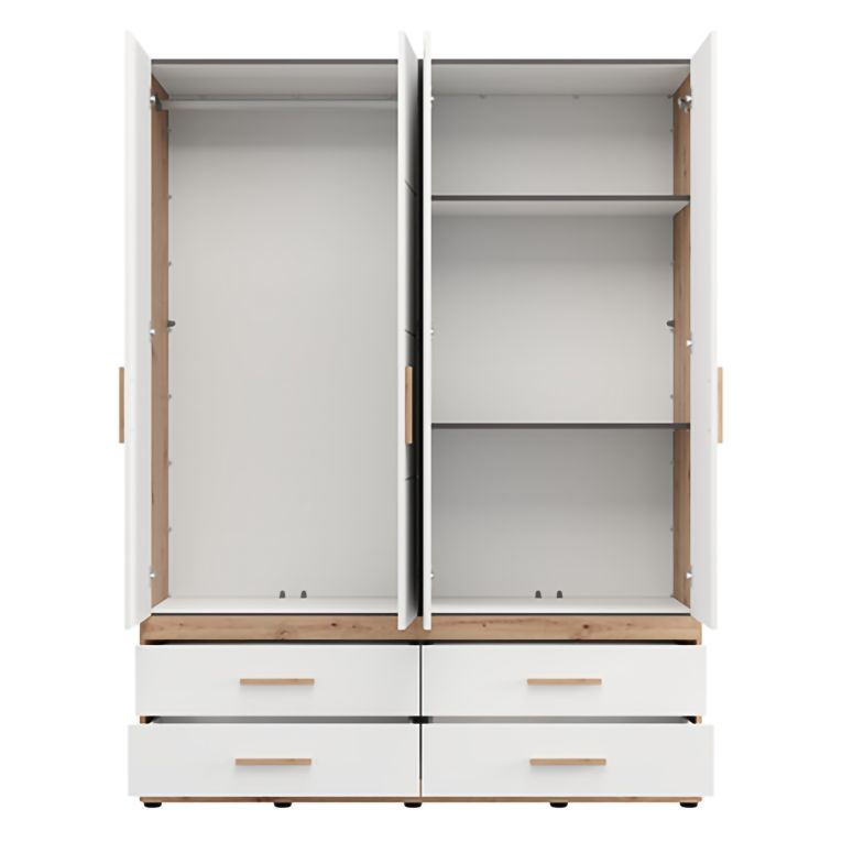 Guardaroba Grande Bianco Opaco Marrone Rovere Nodi 4 Cassetti 2 Ripiani 155x208h cm, Appendiabiti - Taxco