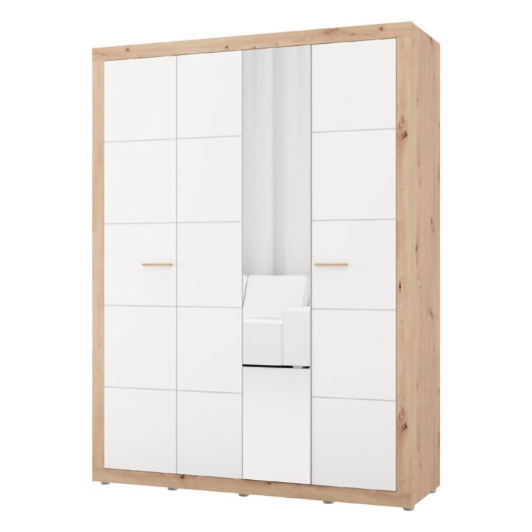 Guardaroba Grande Bianco Opaco Marrone Rovere Nodi Appendiabiti 4 Ripiani 156x208h cm, 6 Vani - Pushka