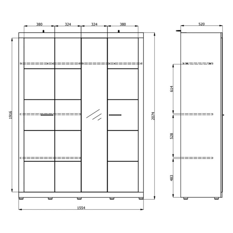 Guardaroba Grande Bianco Opaco Marrone Rovere Nodi Appendiabiti 4 Ripiani 156x208h cm, 6 Vani - Pushka