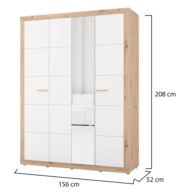 Guardaroba Grande Bianco Opaco Marrone Rovere Nodi Appendiabiti 4 Ripiani 156x208h cm, 6 Vani - Pushka