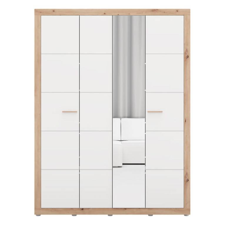 Guardaroba Grande Bianco Opaco Marrone Rovere Nodi Appendiabiti 4 Ripiani 156x208h cm, 6 Vani - Pushka