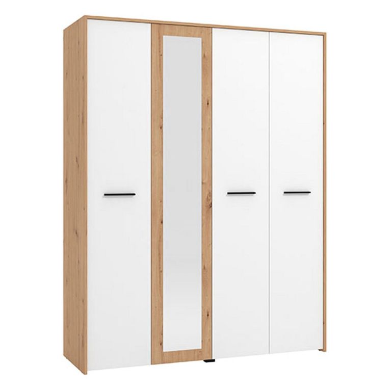 Guardaroba Grande Bianco Opaco Marrone Rovere Nodi Appendiabiti 5 Ripiani 157.5x203.5h cm, 4 Ante - Monvalle