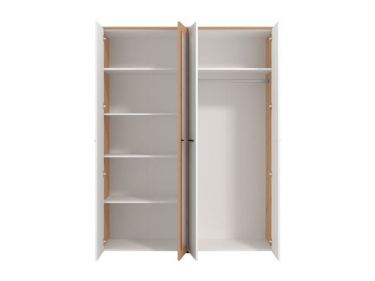 Guardaroba Grande Bianco Opaco Marrone Rovere Nodi Appendiabiti 5 Ripiani 157.5x203.5h cm, 4 Ante - Monvalle