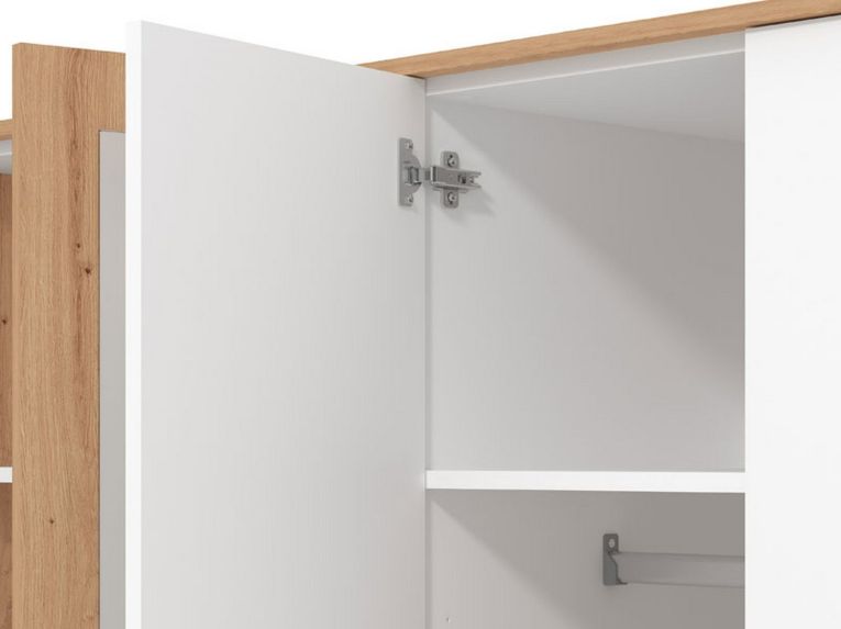 Guardaroba Grande Bianco Opaco Marrone Rovere Nodi Appendiabiti 5 Ripiani 157.5x203.5h cm, 4 Ante - Monvalle