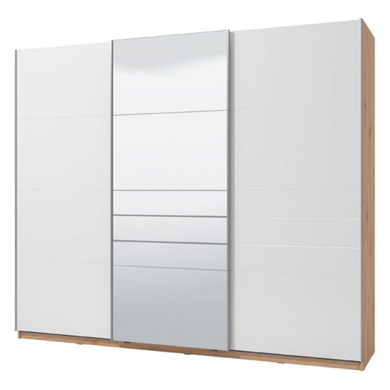 Guardaroba Grande Bianco Opaco Marrone Rovere Nodi Appendiabiti 6 Ripiani 262.5x224h cm, 3 Ante - Carasco