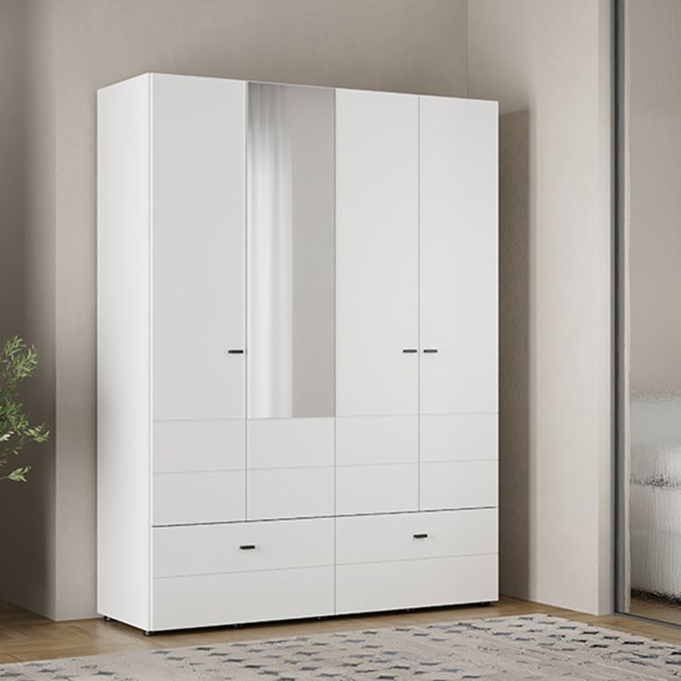 Guardaroba Grande Bianco Opaco Nero 2 Ripiani 2 Cassetti 155x208h cm, Appendiabiti - Spigno