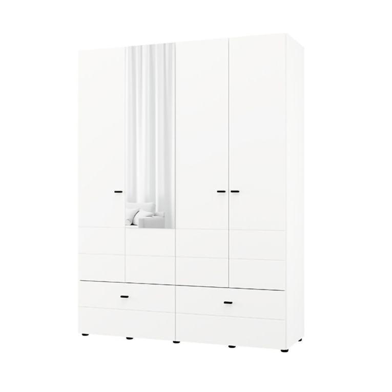 Guardaroba Grande Bianco Opaco Nero 2 Ripiani 2 Cassetti 155x208h cm, Appendiabiti - Spigno
