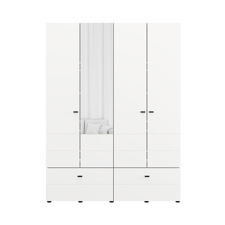 Guardaroba Grande Bianco Opaco Nero 2 Ripiani 2 Cassetti 155x208h cm, Appendiabiti - Spigno
