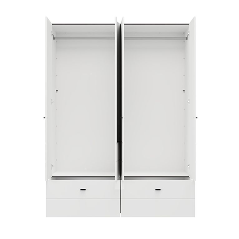 Guardaroba Grande Bianco Opaco Nero 2 Ripiani 2 Cassetti 155x208h cm, Appendiabiti - Spigno