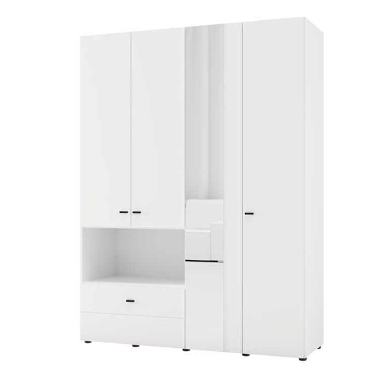 Guardaroba Grande Bianco Opaco Nero 4 Ripiani un Cassetto 155x208h cm, Appendiabiti - Omete
