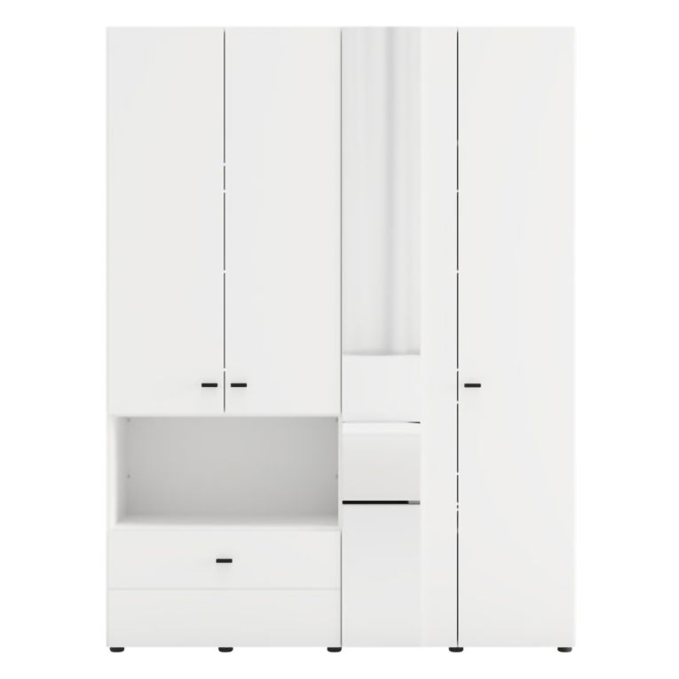 Guardaroba Grande Bianco Opaco Nero 4 Ripiani un Cassetto 155x208h cm, Appendiabiti - Omete