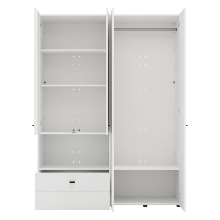 Guardaroba Grande Bianco Opaco Nero 4 Ripiani un Cassetto 155x208h cm, Appendiabiti - Omete