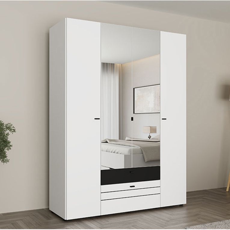 Guardaroba Grande Bianco Opaco Nero 6 Ripiani 2 Cassetti 155x208h cm, Appendiabiti - Watamu