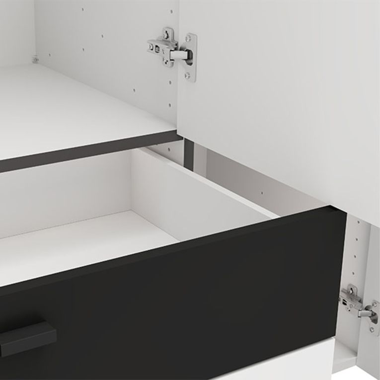 Guardaroba Grande Bianco Opaco Nero 6 Ripiani 2 Cassetti 155x208h cm, Appendiabiti - Watamu