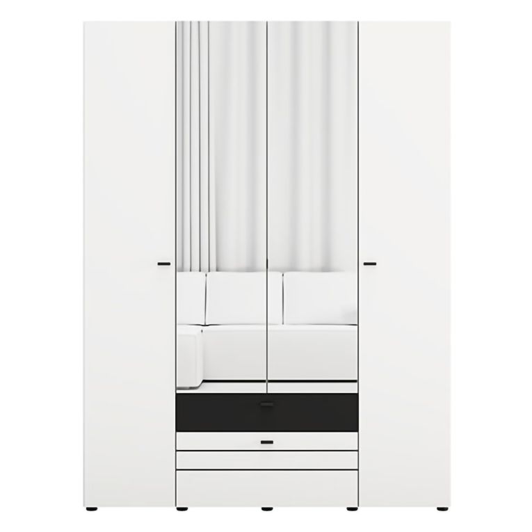 Guardaroba Grande Bianco Opaco Nero 6 Ripiani 2 Cassetti 155x208h cm, Appendiabiti - Watamu