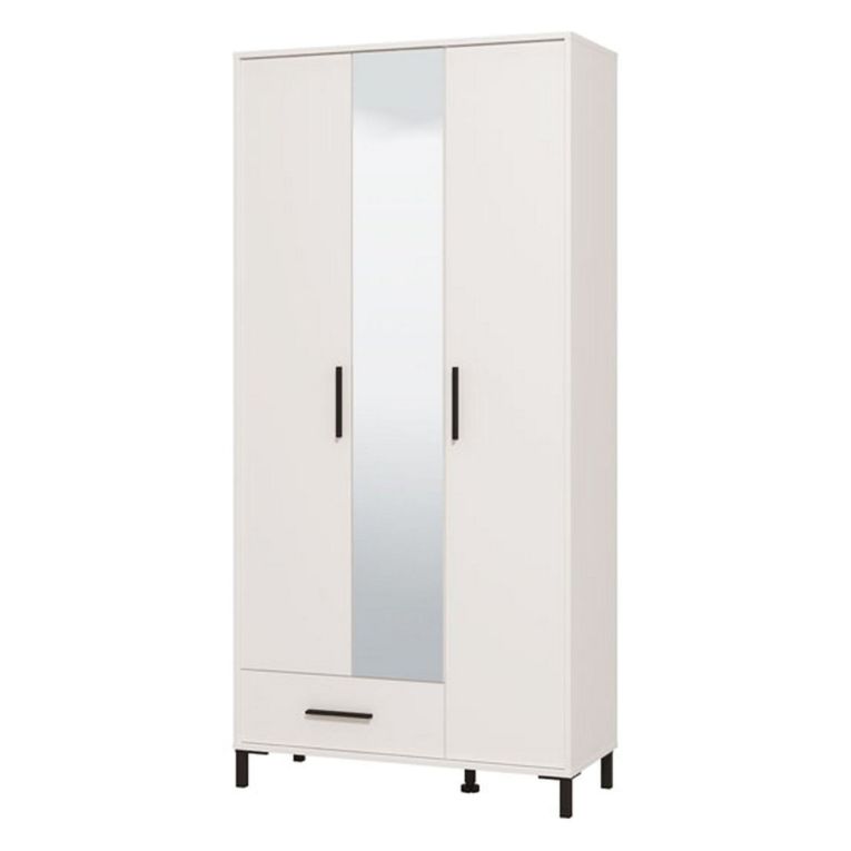 Guardaroba Grande Bianco Opaco Nero 6 Ripiani un Cassetto 93x192.5h cm, Appendiabiti - Cimitile