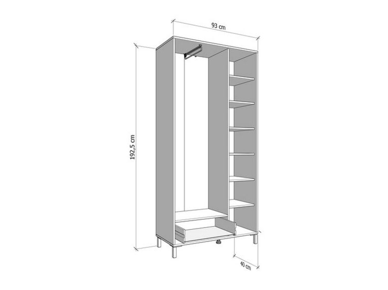 Guardaroba Grande Bianco Opaco Nero 6 Ripiani un Cassetto 93x192.5h cm, Appendiabiti - Cimitile