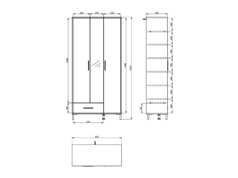 Guardaroba Grande Bianco Opaco Nero 6 Ripiani un Cassetto 93x192.5h cm, Appendiabiti - Cimitile