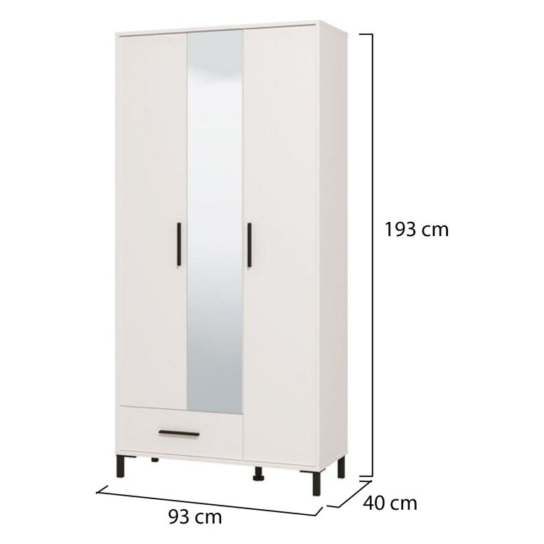 Guardaroba Grande Bianco Opaco Nero 6 Ripiani un Cassetto 93x192.5h cm, Appendiabiti - Cimitile