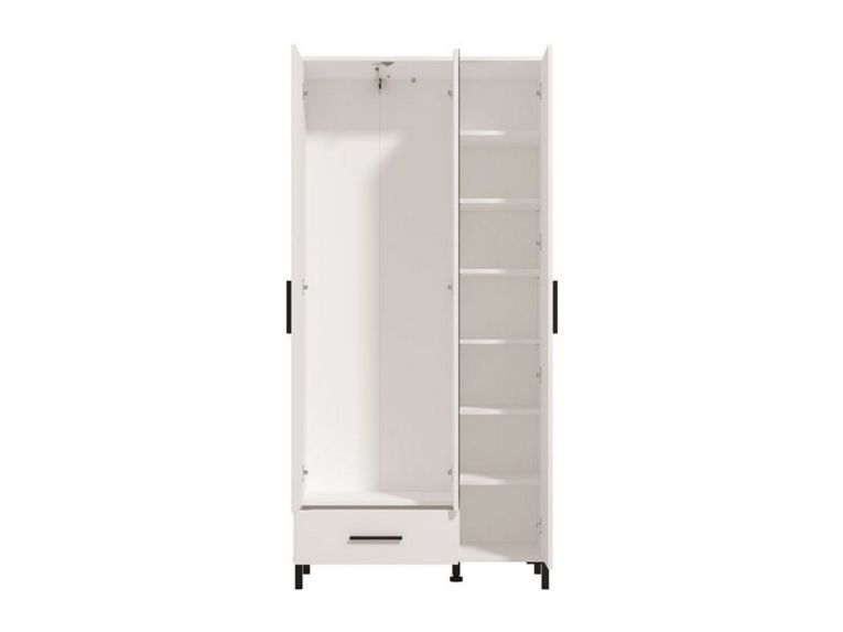 Guardaroba Grande Bianco Opaco Nero 6 Ripiani un Cassetto 93x192.5h cm, Appendiabiti - Cimitile