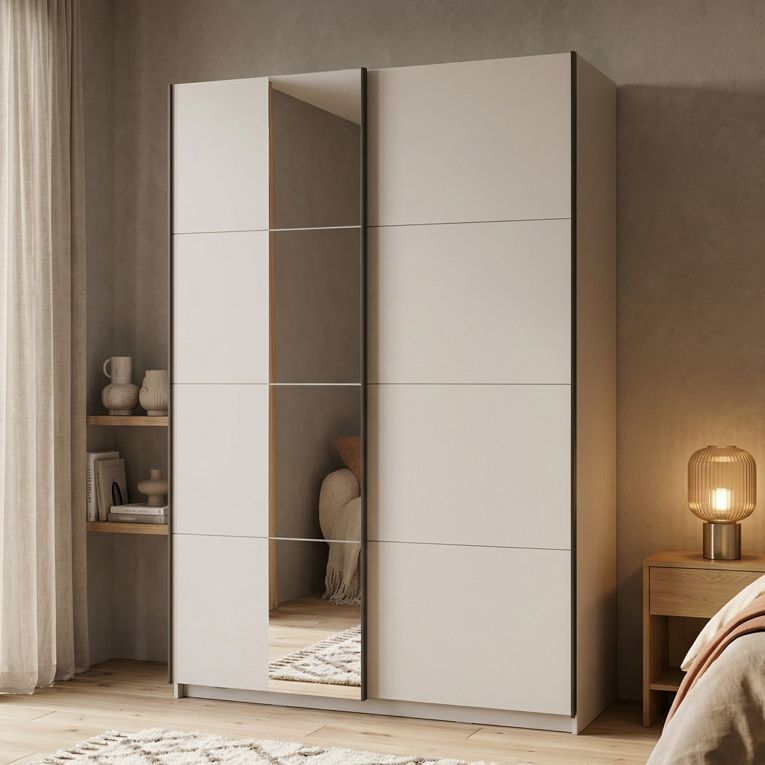 Guardaroba Grande Bianco Opaco Nero Appendiabiti 2 Ripiani 145.5x217.5h cm, Apertura Scorrevole - Pasturo