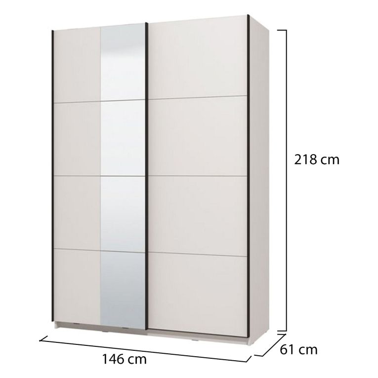 Guardaroba Grande Bianco Opaco Nero Appendiabiti 2 Ripiani 145.5x217.5h cm, Apertura Scorrevole - Pasturo