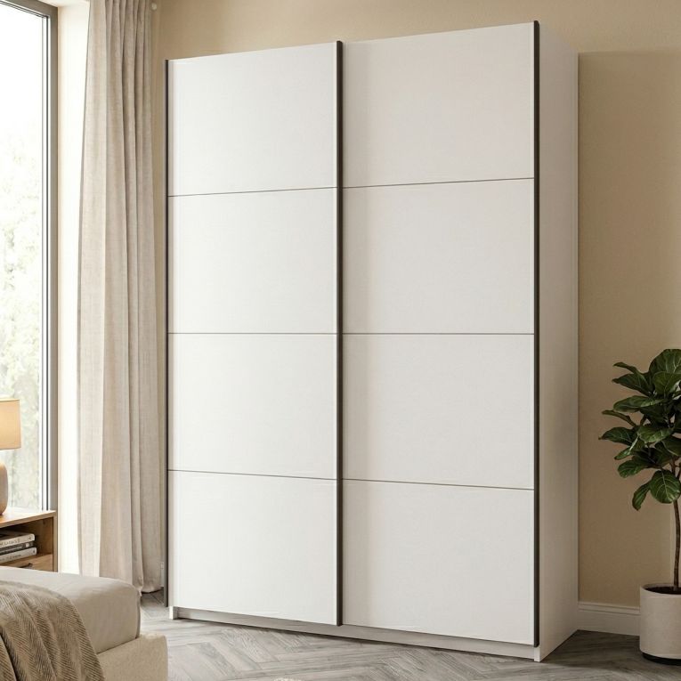 Guardaroba Grande Bianco Opaco Nero Appendiabiti 2 Ripiani 145.5x217.5h cm, Apertura Scorrevole - Tredozio