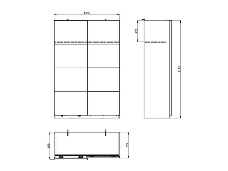 Guardaroba Grande Bianco Opaco Nero Appendiabiti 2 Ripiani 145.5x217.5h cm, Apertura Scorrevole - Tredozio