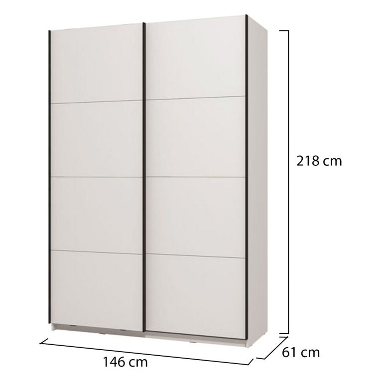 Guardaroba Grande Bianco Opaco Nero Appendiabiti 2 Ripiani 145.5x217.5h cm, Apertura Scorrevole - Tredozio