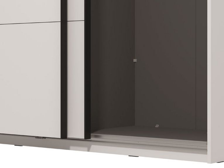 Guardaroba Grande Bianco Opaco Nero Appendiabiti 2 Ripiani 145.5x217.5h cm, Apertura Scorrevole - Tredozio