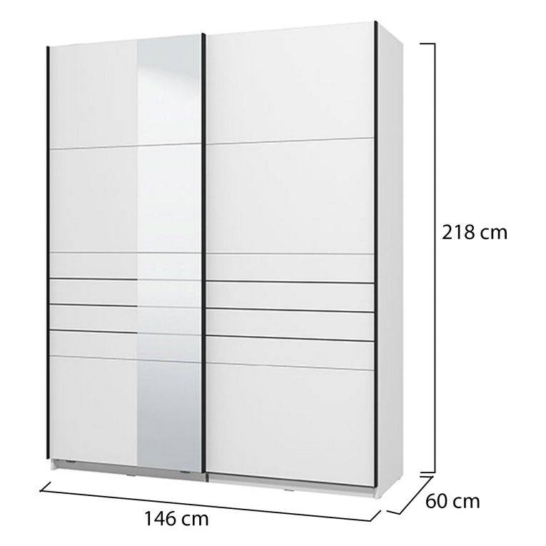 Guardaroba Grande Bianco Opaco Nero Appendiabiti 2 Ripiani 145.5x217.5h cm, Apertura Scorrevole - Vialone
