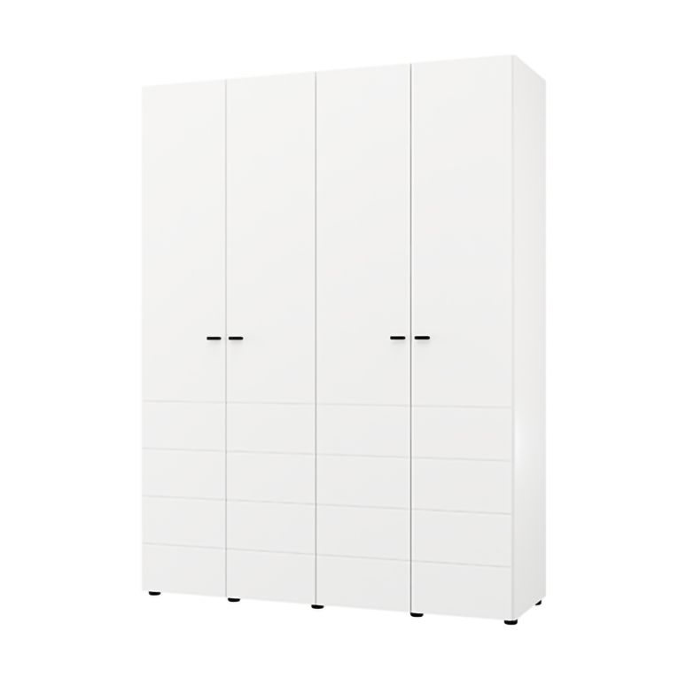 Guardaroba Grande Bianco Opaco Nero Appendiabiti 2 Ripiani 155x208h cm, 4 Vani - Soris