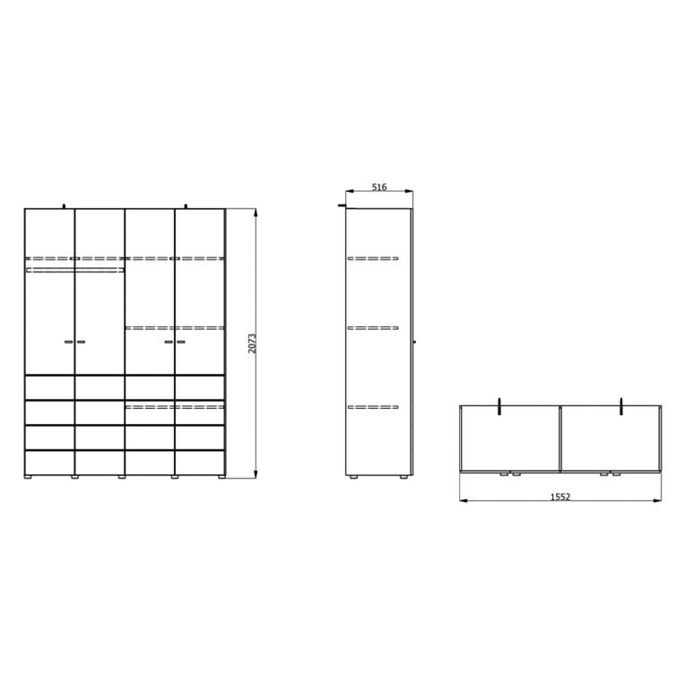 Guardaroba Grande Bianco Opaco Nero Appendiabiti 2 Ripiani 155x208h cm, 4 Vani - Soris
