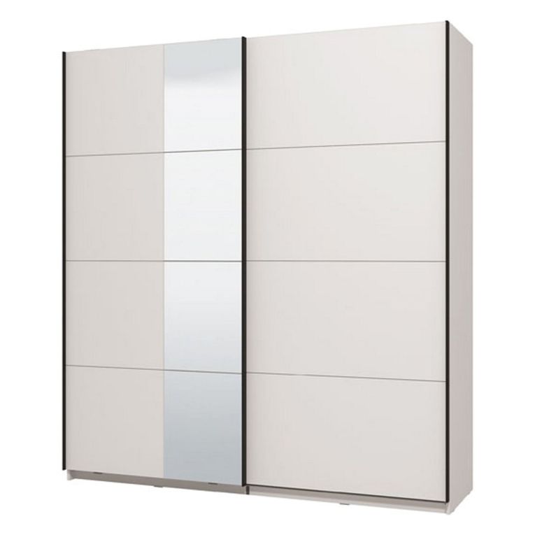 Guardaroba Grande Bianco Opaco Nero Appendiabiti 2 Ripiani 195x217.5h cm, Apertura Scorrevole - Porlezza