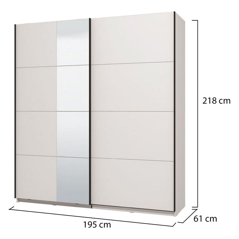 Guardaroba Grande Bianco Opaco Nero Appendiabiti 2 Ripiani 195x217.5h cm, Apertura Scorrevole - Porlezza