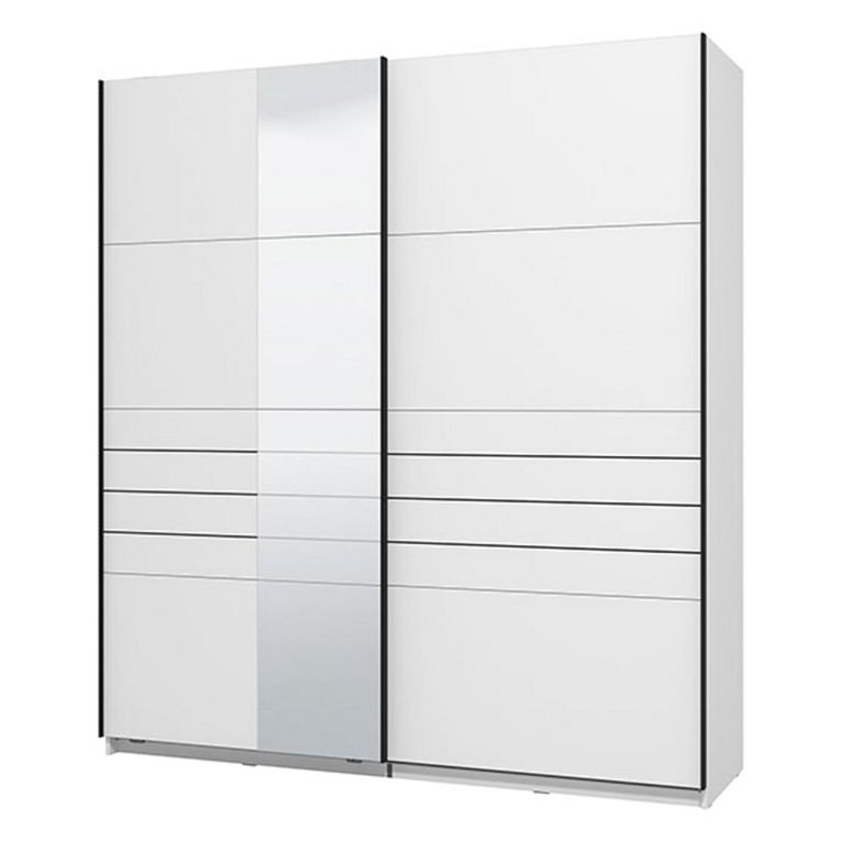 Guardaroba Grande Bianco Opaco Nero Appendiabiti 2 Ripiani 195x217.5h cm, Apertura Scorrevole - Siri