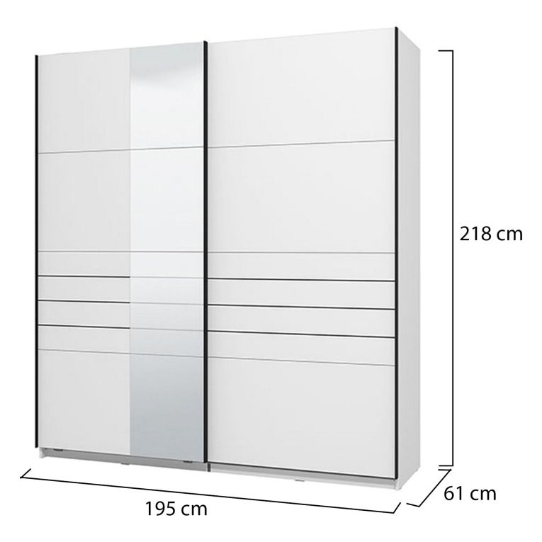 Guardaroba Grande Bianco Opaco Nero Appendiabiti 2 Ripiani 195x217.5h cm, Apertura Scorrevole - Siri