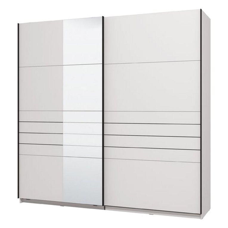 Guardaroba Grande Bianco Opaco Nero Appendiabiti 2 Ripiani 220x217.5h cm, Apertura Scorrevole - Spartano
