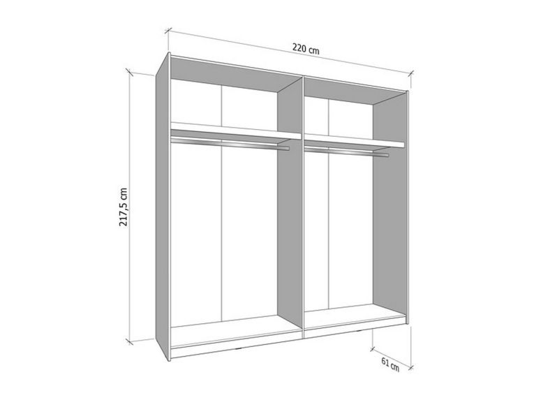Guardaroba Grande Bianco Opaco Nero Appendiabiti 2 Ripiani 220x217.5h cm, Apertura Scorrevole - Spartano