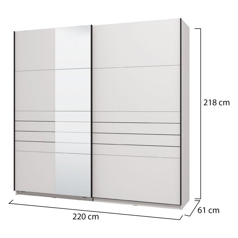 Guardaroba Grande Bianco Opaco Nero Appendiabiti 2 Ripiani 220x217.5h cm, Apertura Scorrevole - Spartano