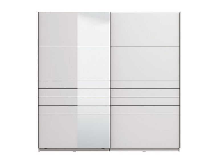 Guardaroba Grande Bianco Opaco Nero Appendiabiti 2 Ripiani 220x217.5h cm, Apertura Scorrevole - Spartano