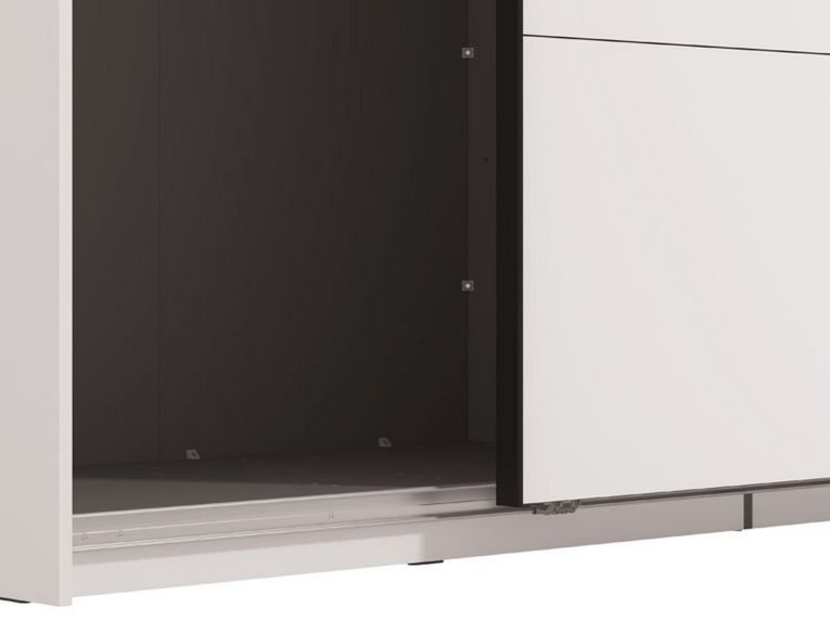 Guardaroba Grande Bianco Opaco Nero Appendiabiti 2 Ripiani 220x217.5h cm, Apertura Scorrevole - Spartano