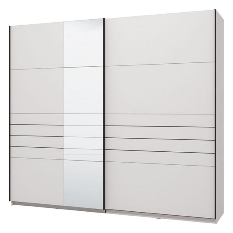 Guardaroba Grande Bianco Opaco Nero Appendiabiti 2 Ripiani 245x217.5h cm, Apertura Scorrevole - Peio