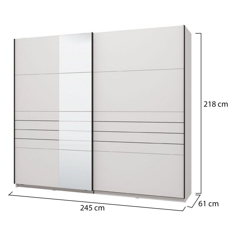 Guardaroba Grande Bianco Opaco Nero Appendiabiti 2 Ripiani 245x217.5h cm, Apertura Scorrevole - Peio