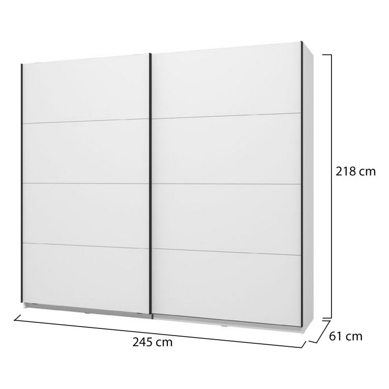 Guardaroba Grande Bianco Opaco Nero Appendiabiti 2 Ripiani 245x217.5h cm, Apertura Scorrevole - Salemi